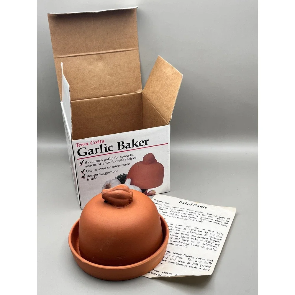 Vtg Corning Revere Terra Cotta Garlic Baker Kitchen Decor Utensil In‎ Box 3.25